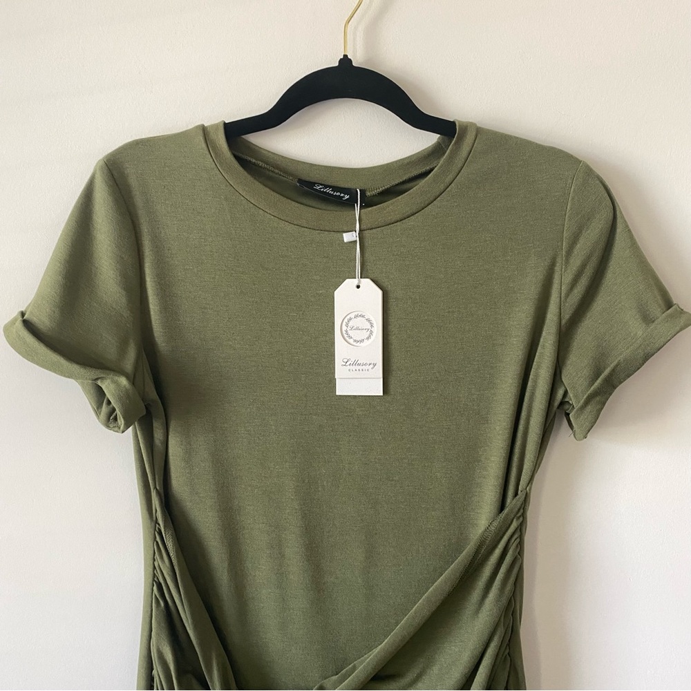 NWT Lillisory T Shirt Faux Wrap Bodycon Ruched Green Mini Dress size M - Picture 5 of 13